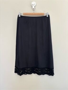 Vintage Slip Mini Skirt Black Lace Hem